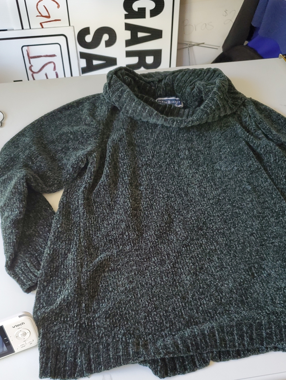 Karen Scott Dark Green Cowl Neck Chenille Sweater